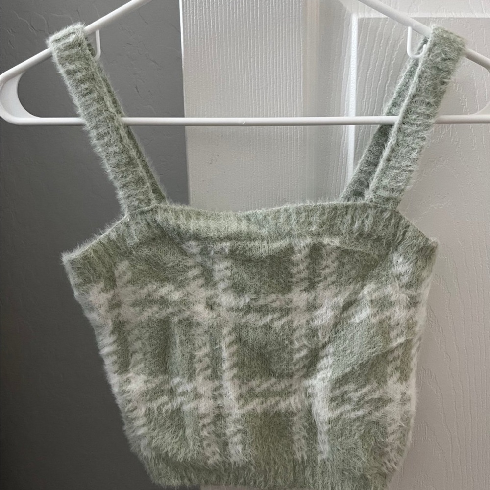 Hollister Green Plaid Fuzzy Women's Top